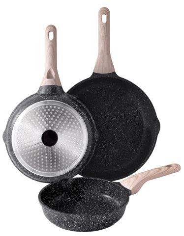 Kordisen Set di Padelle Antiaderenti, Set di Padelle per Induzione da 3 Pezzi, Sane e Atossiche, Senza PFOA (20/24/28cm)