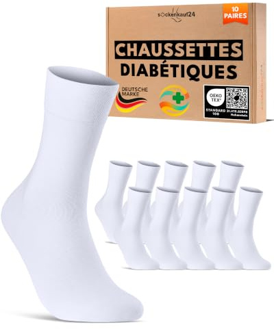 sockenkauf24 10 Paar Diabetikersocken für Herren & Damen ohne Gummibund & ohne Naht aus Baumwolle Diabetiker Socken mit Komfortbund ohne Gummi