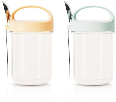 Xiuyer Overnight Oats, Pot Yaourt en Verre avec Couvercle, 2 Pcs 430 ml Bocaux en Verre Hermétique, Overnight Oats Jar avec Cuillère, Réutilisable Bol Yaourt a Emporter, Pour Fruits, Noix, Desserts