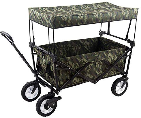 QZQJUILU Foldable Folding Wagon Cart Utility Garden Cart Foldable Outdoor Trolley with Sun/Rain Shade80 kg/176 Pounds Capacity Push Bar for Shopping Beach Lawn