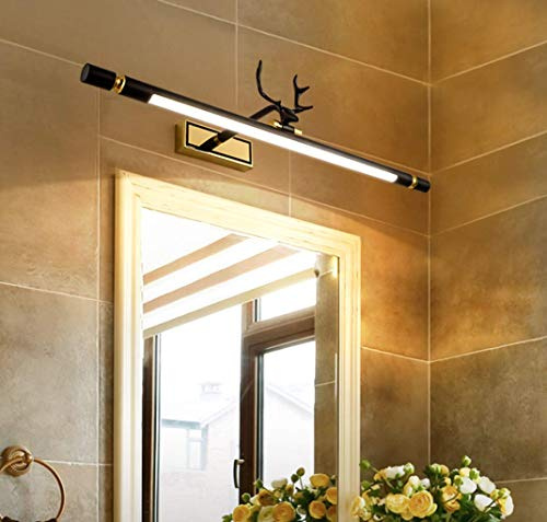 SSNCcNC LED Kreativ Hirsch Spiegellampe 8W Antik Europäischen Spiegelleuchte Mit Verstellbarer Vintage Acryl Wandleuchte Schminklicht Badlampe 52CM Schrank Neutrales Licht 4500K