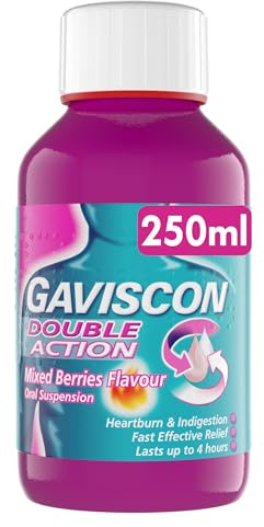 Gaviscon Double Action Mixed Berries Liquid 250ml - Heartburn, Indigestion, Stomach Pain, Acid Reflux Relief, Digestive Health, Long-Lasting Antacid, Pregnancy Safe