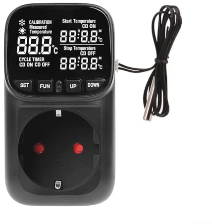 Cloudpower Digitaler Temperaturregler Steckdose, Fish Tank Fühler Heizung Kühlen Thermostat Steckdose mit Temperaturschalter für Gewächshaus Aquarium KüHlschrank, Terrarium