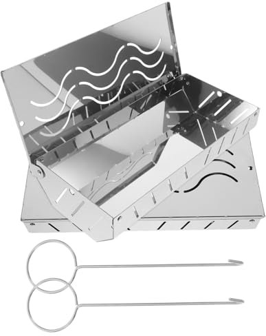 CAXUSD 2piezas Cajas De Acero Inoxidable Para Ahumar Carne Con Tapa Para Astillas De Madera Antiadherentes Para Parrillas De Gas y Barbacoas Grande y Pequeño Cajas Para Ahumar De Madera