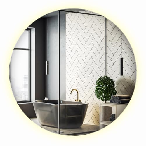Spiegel LED Rund 70 cm | Neutralweiß Licht | Badezimmer Spiegel | LED Beleuchtung | Minimalistischer Stil | Für Flur Schlafzimmer Bad | Runde Form Modern