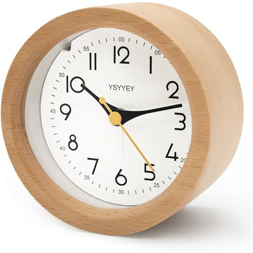 YsyYey Reloj despertador de madera, silencioso, analógico, con repetición y luz nocturna, funciona con pilas, para dormitorio, hogar, cocina y viajes