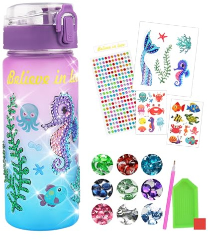 TNEDFOD Kit per Decorare la Tua Bottiglia d'Acqua per Ragazze, DIY Borraccia Bambini, 600ml Bottiglia D'acqua Fai Da Te, Regalo Bambina 5 6 7 8 9 10 Anni