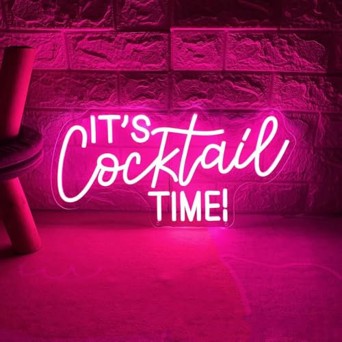 It's Cocktail Time Neon Cartel LED blanco cálido luz de neón para pared regulable USB Cartel luminoso para pub Home Cerveza Bar Club Man Cave Restaurante Shop Sign Cocktail Decoración (Rosa)