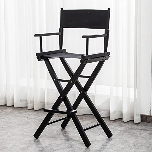 Tragbarer klappbarer Regiestuhl – 61 cm Make-up-Hocker für Künstler, hoher Friseurstuhl aus Holz mit Leinenrückseite, ideal für Make-up-Anwendungen und den Außenbereich (Höhe: 75,5 cm)