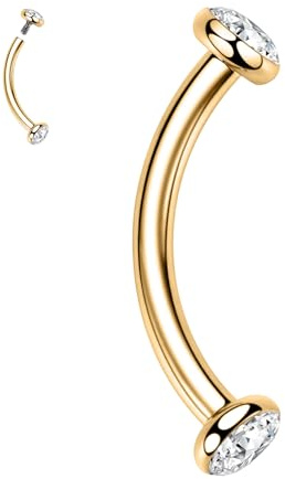 hengkaixuan 16G Augenbrauenring Gold Gebogener Barbell Titan Nippelschmuck Innengewinde Kleiner Bauchnabelring Daith Rook Piercing 6 mm mit CZ
