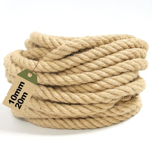 10 mm Juteseil 20 m Starkes Naturseil für Garten, Deko, DIY-Bastelprojekte | NaturJuteschnur, geflochten, langlebig, vielseitig, für Garten, Deko und Heimwerken, Katzenspielzeug-Reparatur, Paketschnur