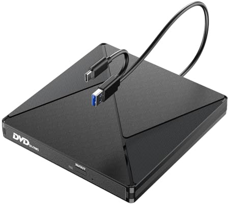 Ujjdwiurgh unità CD/Dvd Esterna, unità Rom Portatile per Masterizzazione di Lettori Dvd, unità Disco Esterna per Masterizzatore CD per Laptop Desktop,