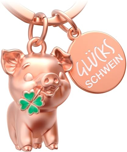FABACH Glücksschwein Schlüsselanhänger mit Kleeblatt - Schwein Glücksbringer für Viel Glück und Erfolg - Schweinchen Geschenk
