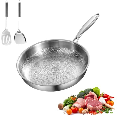 JIABAOZ Padella in Titanio con Coperchio, Padella Titanio Martellato Antiaderente, Pentole Plateful, Riscaldamento Uniforme,per Ogni Piano Cottura (28CM,NO Lid)
