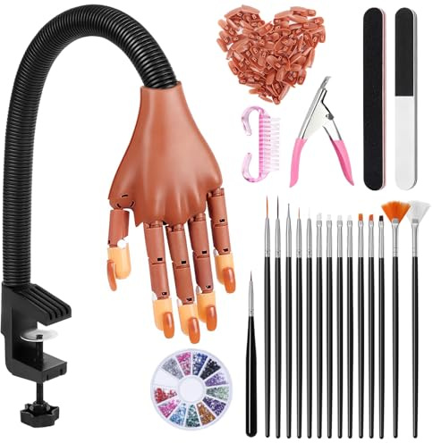 Deciniee Mano Di Esercizio Per Nail Art–Mano Flessibile Per Esercizi Dellemunghie Con 100 Punte Per Unghie/15 Pennelli Per Nail Art–Professionale Mano Modello–Set Di Unghie In Acrilico Per Manicure