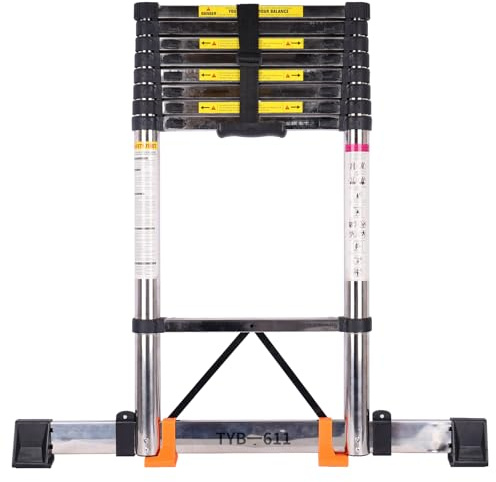 Escalera Telescópica 3.5 m,de Aluminio,con Barra Estabilizadora y Ruedas, Plegable y Portátil, Extensible Profesional para el Hogar, el Jardín y el Exterior, Capacidad de Carga 150 kg