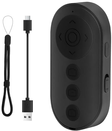 TNSLAND Mando a distancia Bluetooth, disparador remoto, mando a distancia para teléfono móvil, control remoto Bluetooth para fotos/vídeos, desplazamiento de vídeo, eBook, recargable, con iOS y Android