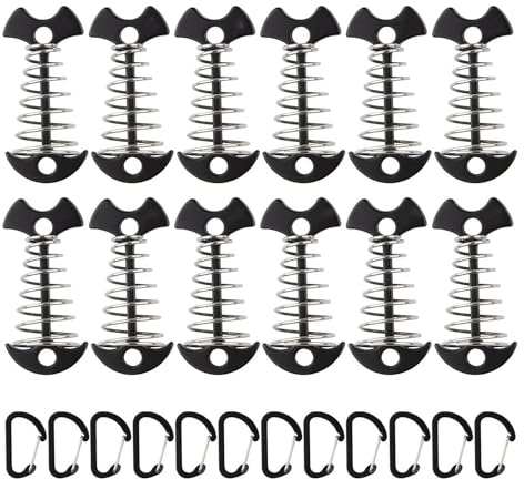 Buhdjfnke - Juego de 12 estacas de aluminio para montaje en puente, estacas de anclaje de puente, tensores de cable con hebilla de resorte en negro