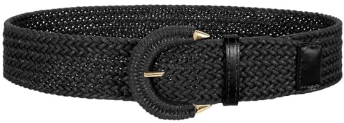 VONMELLI Rattan-Flechtgürtel für Damen Breiter Gürtel Damen füR Kleider Modischer Geflochtener TaillengüRtel Stroh-Raffia-Boho-GüRtel Schwarz M füR Jeans