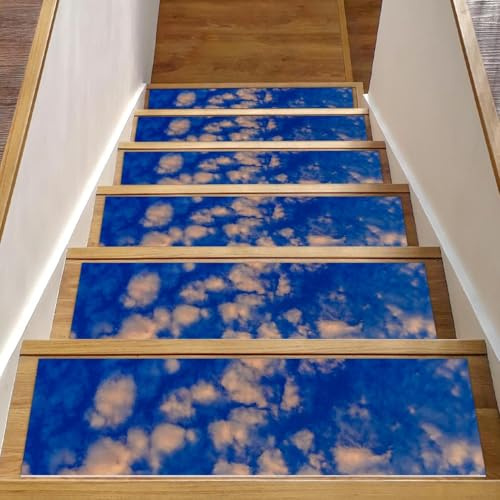 RODAILYCAY Confezione da 15 tappetini antiscivolo per gradini in legno, tappeti per scale blu cielo, tappeti per scale da interni, tappetini di sicurezza per anziani, bambini e cani