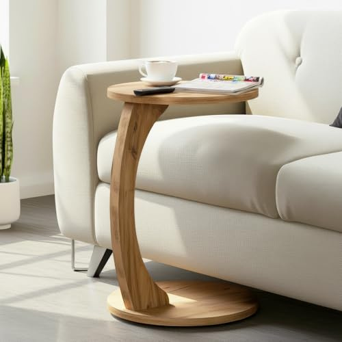 CARENZA HOME Beistelltisch C-Form mit Rollen Laptoptisch (Oak, C-Form Rund)
