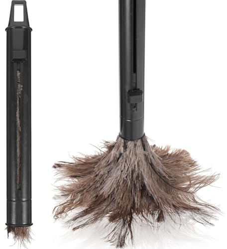 ARTIBETTER Plumero de Avestruz Antiestático Retráctil para Limpieza del Hogar y Oficina Plumas Negras Suaves Rayaduras