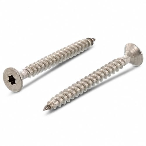 MultiScrew 4.0 x 40mm A2 Stainless Steel Chipboard Screws – Torx TX Drive Countersunk Wood Screws – T20 Hexalobular Six Lobe – Anti Rust Outdoor Timber Fixings – Fully Threaded (100 Pack)