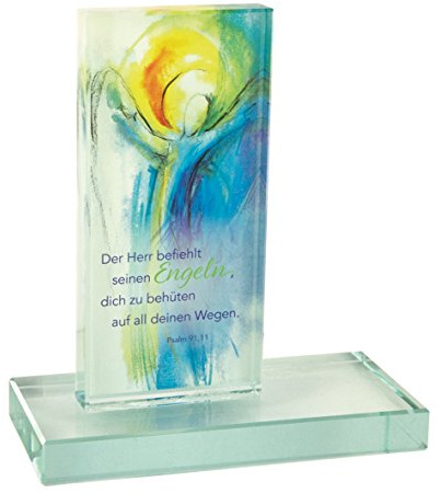 Butzon & Bercker Glasengel Stehend - Glasstele mit Psalm 91,11-13 cm | Handgefertigte Schutzengel Skulptur von Christine Klement, 14 mm starkes Glas, ideal zur Kommunion oder Konfirmation