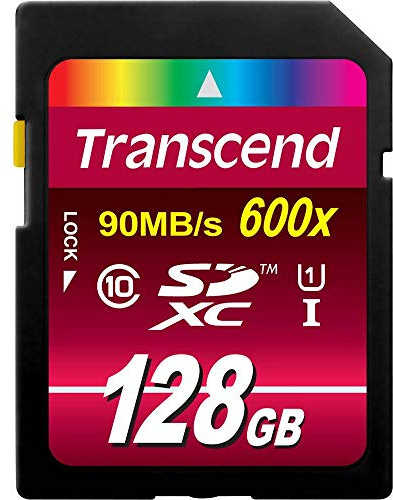Transcend SDXC Card 128GB Class 10 UHS - Tarjeta de memoria SecureDigital de 128 GB (conmutador protección contra escritura, clase: 10, SDXC, UHS I, 600x), azul