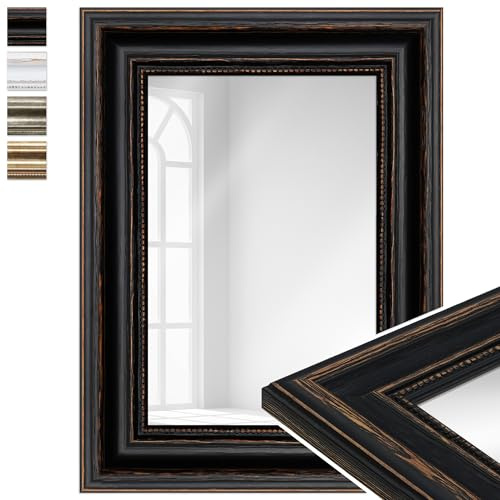 WANDStyle Kleiner Spiegel Schwarz, Kleiner Wandspiegel Vintage 30x40 cm | Barock Spiegel, Hängespiegel klein, Badspiegel Holz, Flurspiegel Wand, Standspiegel, H550 - Made in Germany