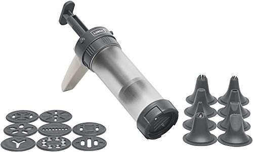 Lurch 70245 Gebäckpresse aus Kunststoff mit 9 Motivscheiben und 8 Tüllen, Iron Grey/Weiß, Ø 11,5