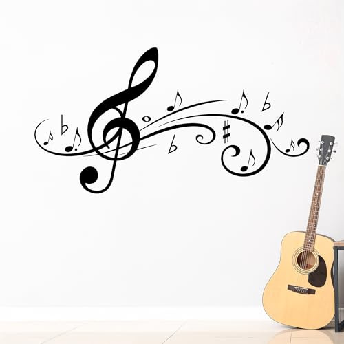 GRAZDesign Wandtattoo Musik Wohnzimmer Jugendzimmer Musikraum | Wandaufkleber Notenschlüßel - 94x50cm / 070 schwarz