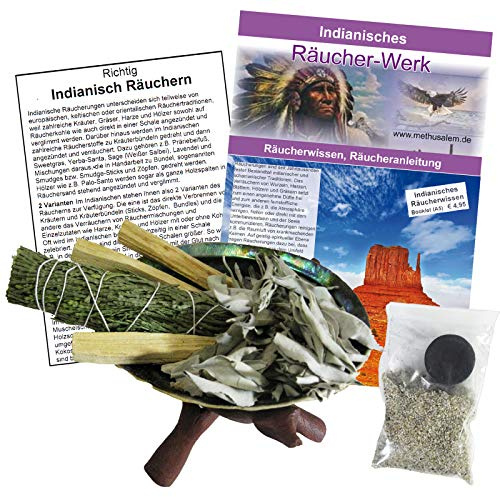 11-TLG Smudge Kit Räucherset Abalone Räuchermuschel (12-14cm) & Ständer + Palo Santo Sticks + Zeder + Sage Salbei zum Räuchern + Anleitung + Zubehör. 81215-3