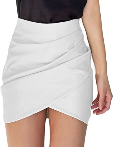 Toocool - Minigonna Donna Gonna Pelle Sintetica Portafoglio arricciata Zip JL-2557 [L,Bianco]