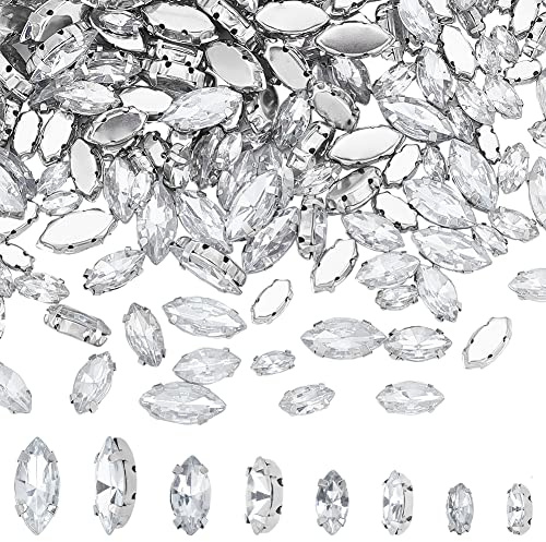 PandaHall 200 Stück 4 Größen annähen Pferd Auge facettierten Glas Strass Flatback mit Messing Erkenntnissen 4-Loch Perle Charme für Kleidung Kleid Dekoration, klar