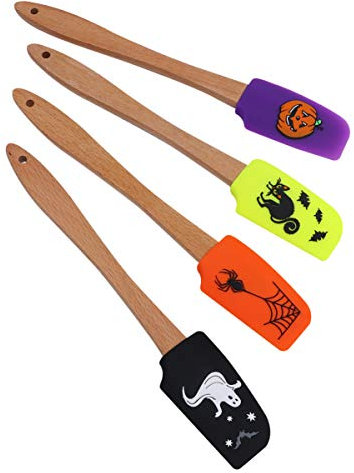 Cabilock 4stücke Silikonspatel Halloween Holzgriffen Cremespatel Backhelfer Für Küche Ergonomisches Design Für Einfache Handhabung Zum Backen