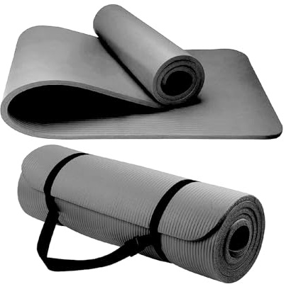 Yoga Mat Unisex Non-Slip Thick Foam Fitness Exercise Mat (10mm) Comes with Carrying Strap Lightweight Home Gym Workout Equipment for Yoga, Pilates, Stretching Gymnastics (Grey)