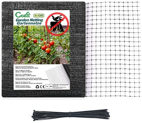 Garden Netting, 4 X 10M Bird Netting, Heavy Duty Reusable Garden Mesh Protect Plants Vegetables Fruits Flowers Ponds Against Bird Animals and Pests, With 50Pcs Cable Ties