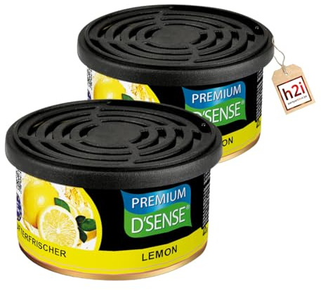 h2i Premium Duftdose | lemon | 2 Stück | Auto Lufterfrischer und Duftspender für Camping, Büro & Zuhause | 60 Tage frischer Duft mit Mengenregulierung | passt in Getränkehalter | inkl. h2i Sticker