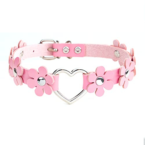 MILAKOO Punk Gothic Blummen Choker mit herzformiger Ring Damen Punk Rock Halsband Vintag PU Lederhalsband