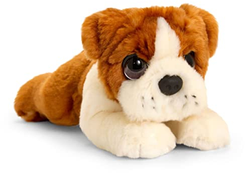 tachi Stofftier Bulldogge liegend, Plüschtier Hund braun weiß, Kuscheltier Welpe 25 cm
