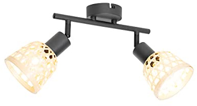 Qazqa Verstellbarer Deckenstrahler, Deckenspot - Rayan - Naturel, max. 25W, Geeignet für LED, 45cm, 2-flammig, Ideal als Wohnzimmerlampe, Küche lampe und