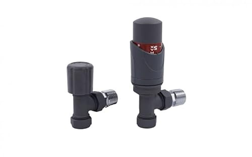 Wärmer System Angle Grey Plated Thermostatic Radiator Valve Vertical Or Horizontal Mounting with Matching Lockshield Valve 15 x 1/2