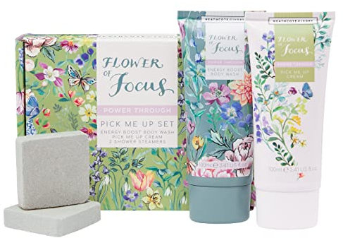 Heathcote & Ivory Flower of Focus Pick Me Up Set regalo | 100 ml bagnoschiuma 100 ml, 100 ml crema multiuso e 2 vapori da doccia da 30 g, cruelty free e vegani