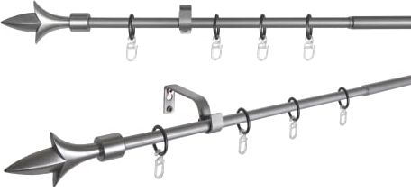 metablo Gardinenstange ausziehbar Wandmontage, Vorhangstange Fenster, Komplettgarnitur Lance mit Träger und Endstücke, Teleskopgardinenstange 13/16mm Silber 130-240 cm