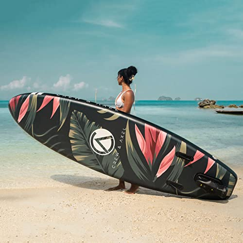 2024 Crew Axel Aufblasbares Paddle Board 10'33'6 Extra Breit & Leicht (8.2 kg) Paddle Board,Premium SUP Set Enthält 2 Taschen, Schwimmendes Paddel, 3 Flossen, Dual Pump Kit (Floral 911)