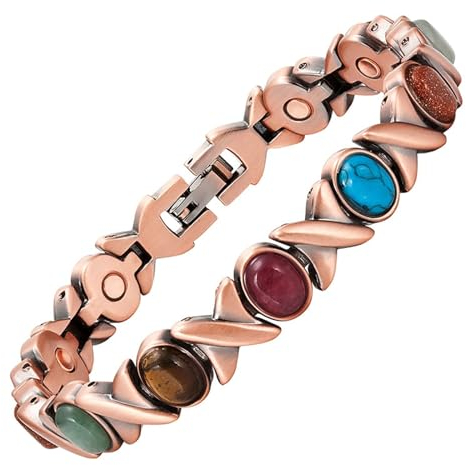 YINOX Magnetisches Therapie-Arthritis-Kupferarmband für Frauen, lindert effektiv Arthritis und Handgelenkschmerzen, eingelegt mit türkischem Türkis, kombiniert Mode und Gesundheit (3500 Gauss) (P)