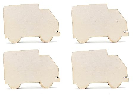 10pcs Wooden Truck Van Craft Shape Unfinished Cutouts Blank DIY Slices 4mm Plywood Pieces Art Ornament Decoration (10cm)