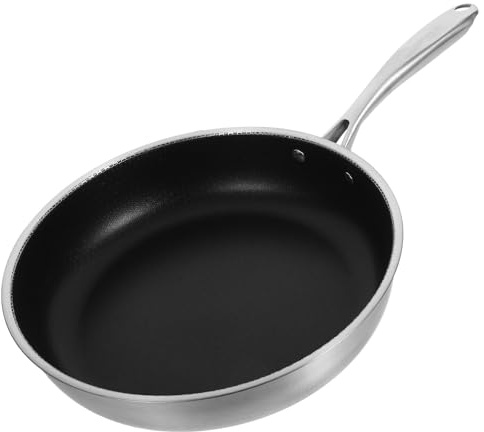 FUNOMOCYA Padella Antiaderente Acciaio Inossidabile Con Struttura a Nido Per Friggere Uova e Bistecche Adatta Gas Elettrico e Induzione Manico Antiscivolo Riduce Consumo Olio Per Cucina