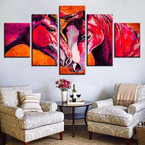Leinwanddrucke Kunstwerk 5 Panels Leinwandbilder Hd Print Wandkunst 5 Stück Leinwandbilder 5 Stück Leinwand Wandkunst Pferde Paar Abstrakt (L/Ohne Rahmen 150 X 80 Cm) Für Wanddekoration Home -8U7P/W5Y